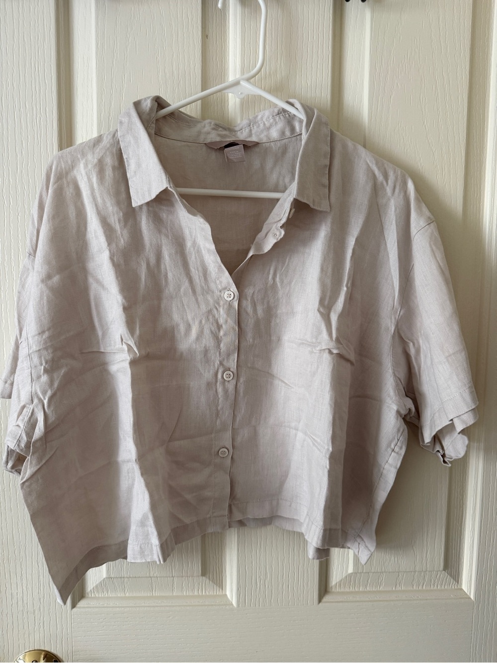 Women’s H&M Light Beige Linen Short-Sleeve Button Front Top